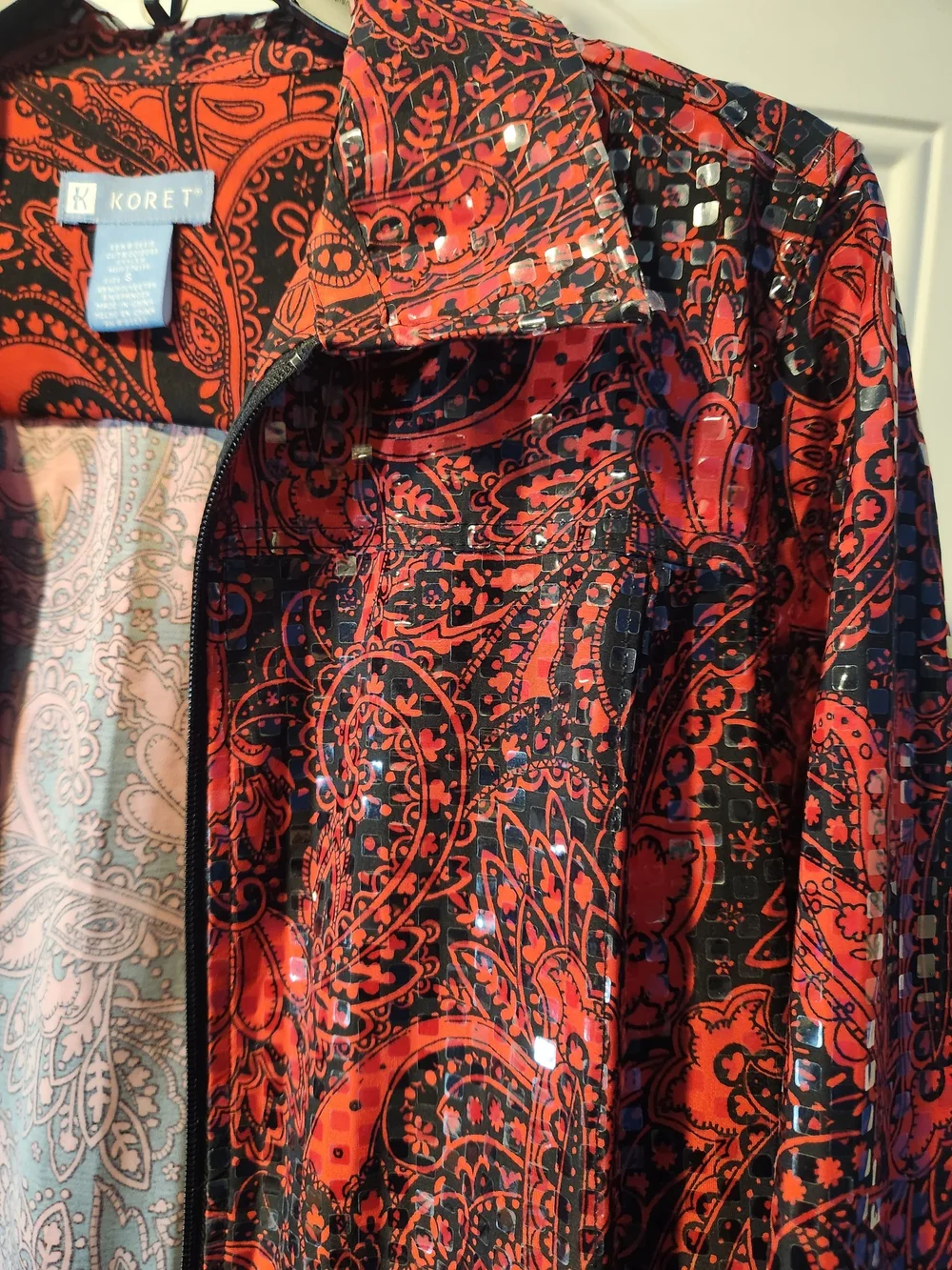 Vitage Koret Red and Black Paisley Jacket Embellished w/ Sequins - Womens Size S